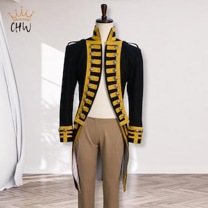 Frac da ammiraglio della Royal Navy britannica dell'epoca napoleonica / Giacca militare in lana nera / Uniforme da ufficiale del periodo Regency / Cappotto per rievocazioni storiche