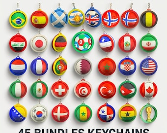 Paquete de llaveros de fútbol con banderas de países STL 3MF / Llaveros giratorios de fútbol / Descarga digital