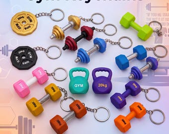 Gym Keychains CUSTOMIZABLE TEXT | Workout dumbbells | Digital Download 3MF Files