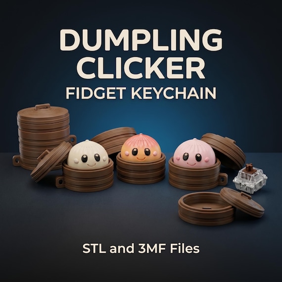 Dumpling Clicker & Steamer Pot Keychain – STL and 3MF Files for 3D Printing