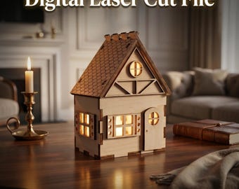 Archivos SVG de decoración de luces nocturnas con forma de casa de madera cortadas con láser – Descarga digital