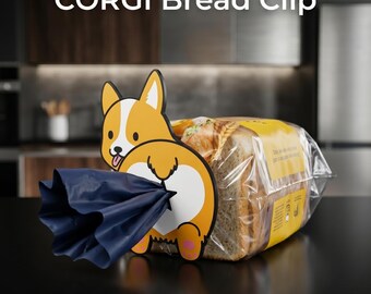 Clip para pan con forma de perro Corgi (STL 3MF) / Clip para bolsa / Imprimible en 3D