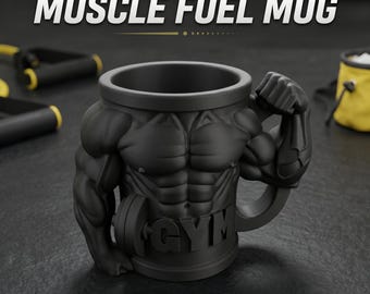 Taza de gimnasio para hombre (archivo STL 3MF) / Taza de café para fitness / Diseño para entrenamiento / Descarga digital