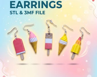 Pendientes de helados de verano STL 3MF / Pendientes de helado / Joyería / Pendientes para impresión 3D