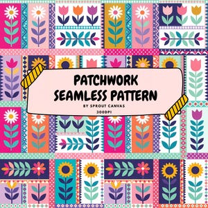 Cottagecore Floral Patchwork Pattern | Colorful Folk Flower Seamless Design | Vintage Country Fabric Print | Digital Download PNG PDF