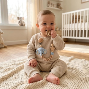 Personalised Dummy Clip with Name, Crochet Pacifier Clip Baby Boy Girl, Custom Newborn Baby Shower Christening Gift, Dummy Chain