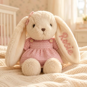 Personalised Bunny Plush, Embroidered Name Rabbit, Baby Shower Gift, Baby Girl Gift, Easter Bunny, Newborn Keepsake