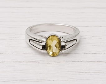 Oval Faceted Citrine Ring, Gold Tone Brass, Modern Statement Jewelry