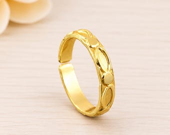 Textured Brass Floral Band Ring, Gold Tone Statement Jewelry