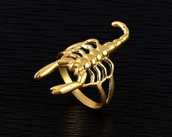 Gold Tone Brass Scorpion Ring, Gothic Animal Statement Jewelry