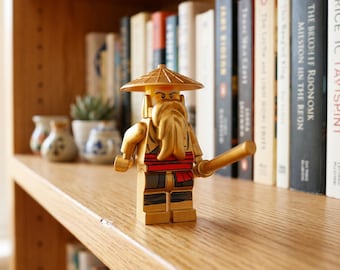 Golden Master Wu Minifigure, Lego-Compatible Ninja Figure, Perfected Mentor Wu