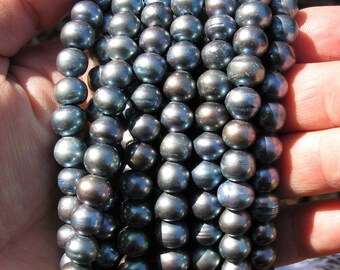 Large Hole Pearls 8-9mm Round Peacock Fresh water Pearl strand FREE shipping