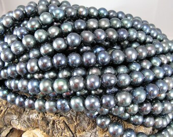 Large Hole Pearls 10-11mm  Round Potato Peacock Fresh water Pearl strand FREE shipping