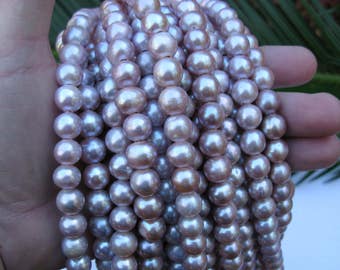 Large Hole Pearls 10mm  Round Mauve Natural Fresh water Pearl strand FREE shipping