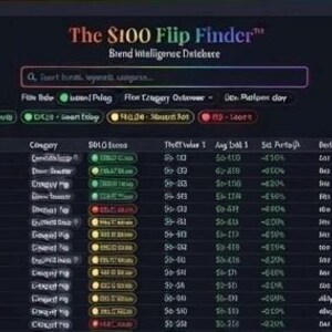 La base de datos de marcas Flip Finder, 68 marcas, herramienta para revendedores, calculadora de ganancias del sistema BOLO, Poshmark, Mercari, guía de abastecimiento de descargas digitales