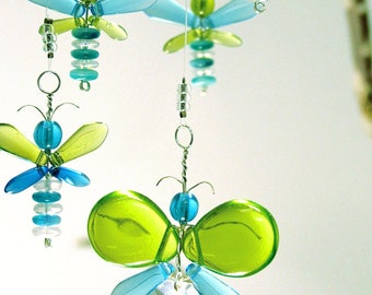 Azul mariposa móvil bebé niño colgando móvil verde hada decoración de vidrio móvil Swarovski cristal Suncatcher Angel Australia regalo vivero idea