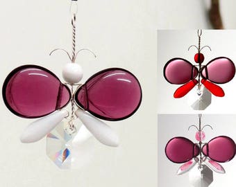 Rear View Mirror Charm Purple Butterfly Hanging Fairy Swarovski Crystal Suncatcher Car Charm Angel Decor Girls Gift Christmas Oranment Glass