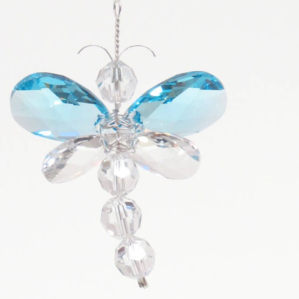 Swarovski Crystal Suncatcher Rear View Mirror Charm Blue Dragonfly Mobile Nursery Decor Car Charm Baby Boy Nursery Gift Idea Window Charm