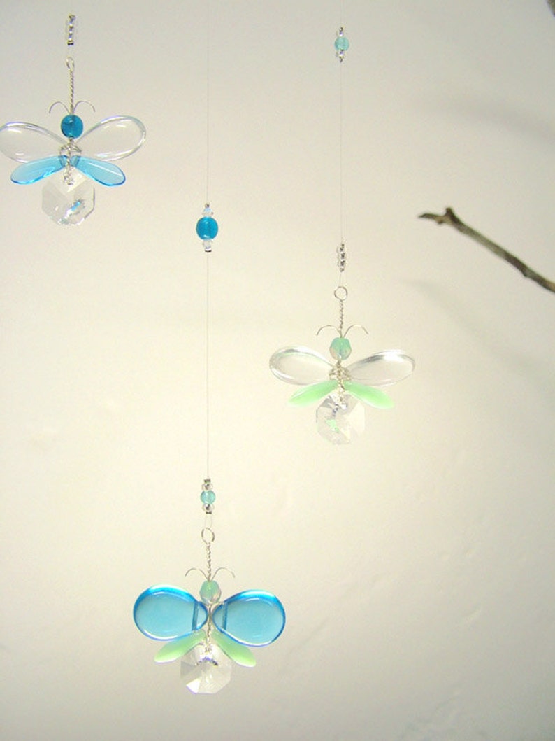 Blue Butterfly Crystal Mobile Suncatcher Children's Hanging Mobile Angel Ornament Fairy Window Charm Kid's Hanging Decoration Unique Gift image 3