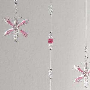 Pink Butterfly Mobile Crystal Suncatcher Baby Girl Gift Hanging Crystal Nursery Mobile Birthday Cadeau Angel Charm Fairy Window Décoration image 4