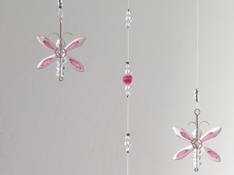 Pink Butterfly Mobile Crystal Suncatcher Baby Girl Gift Hanging Crystal Nursery Mobile Birthday Cadeau Angel Charm Fairy Window Décoration image 4