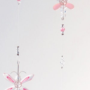 Pink Butterfly Mobile Crystal Suncatcher Baby Girl Gift Hanging Crystal Nursery Mobile Birthday Cadeau Angel Charm Fairy Window Décoration image 2