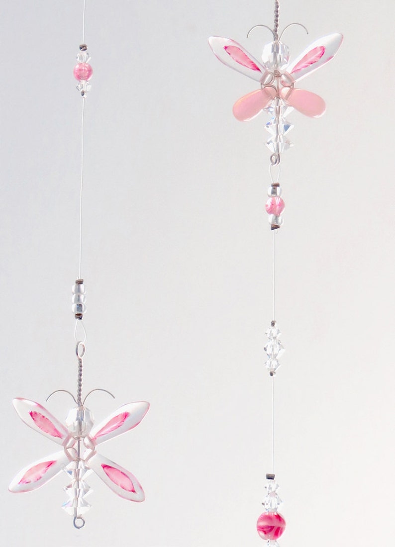 Pink Butterfly Mobile Crystal Suncatcher Baby Girl Gift Hanging Crystal Nursery Mobile Birthday Cadeau Angel Charm Fairy Window Décoration image 2