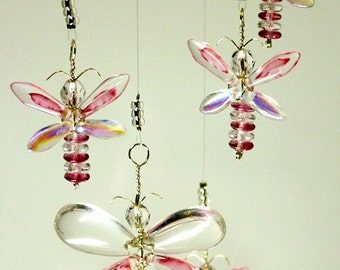 Rosa mariposa móvil Swarovski Cristal Suncatcher niños colgando móvil cristal mariposa ornamento bebé niña móvil angel rosa hada móvil