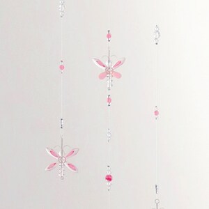 Pink Butterfly Mobile Crystal Suncatcher Baby Girl Gift Hanging Crystal Nursery Mobile Birthday Cadeau Angel Charm Fairy Window Décoration image 5