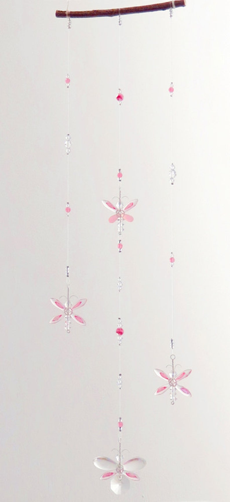 Pink Butterfly Mobile Crystal Suncatcher Baby Girl Gift Hanging Crystal Nursery Mobile Birthday Cadeau Angel Charm Fairy Window Décoration image 5