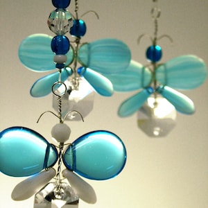 Childrens Hanging Mobile Butterfly Xmas Decor Blue Butterfly Mobile Swarovski Crystal Suncatcher Glass Mobile Garland Boy Baby Mobile Gift image 1