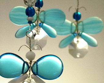 Childrens Hanging Mobile Butterfly Xmas Decor Blue Butterfly Mobile Swarovski Crystal Suncatcher Glass Mobile Garland Boy Baby Mobile Gift