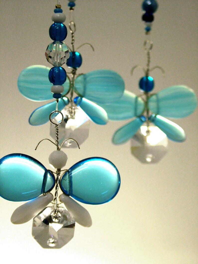 Childrens Hanging Mobile Butterfly Xmas Decor Blue Butterfly Mobile Swarovski Crystal Suncatcher Glass Mobile Garland Boy Baby Mobile Gift image 1