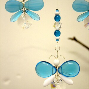 Childrens Hanging Mobile Butterfly Xmas Decor Blue Butterfly Mobile Swarovski Crystal Suncatcher Glass Mobile Garland Boy Baby Mobile Gift image 4