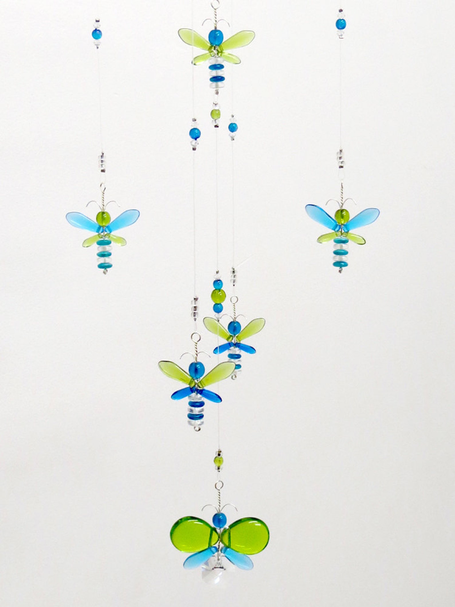 Blue Butterfly Mobile Baby Boy Hanging Mobile Green Fairy Decor Glass