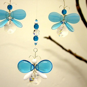 Childrens Hanging Mobile Butterfly Xmas Decor Blue Butterfly Mobile Swarovski Crystal Suncatcher Glass Mobile Garland Boy Baby Mobile Gift image 2