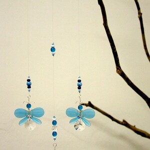 Childrens Hanging Mobile Butterfly Xmas Decor Blue Butterfly Mobile Swarovski Crystal Suncatcher Glass Mobile Garland Boy Baby Mobile Gift image 5