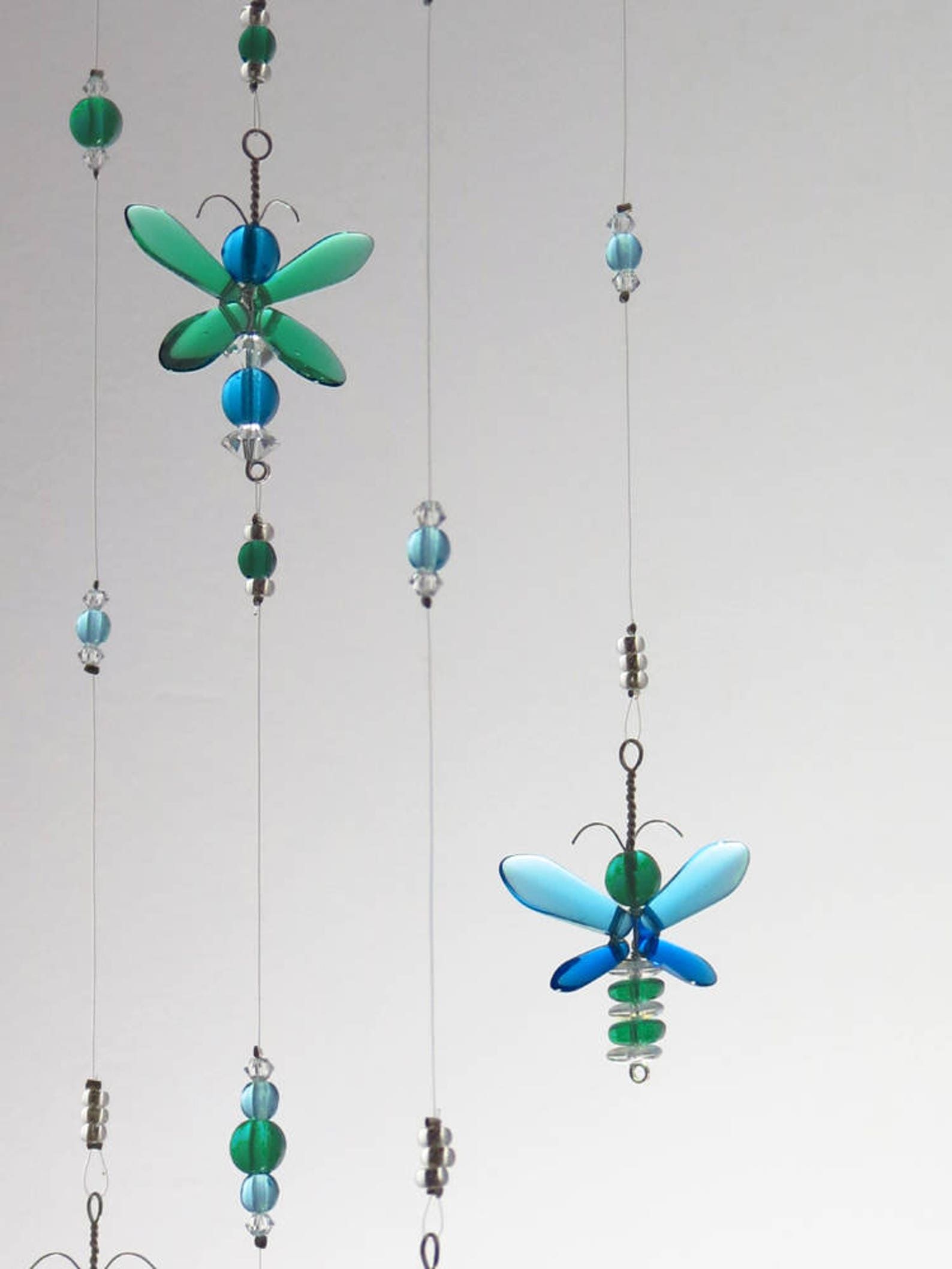 Blue Butterfly Mobile Baby Boy Hanging Mobile Green Fairy Decor Glass