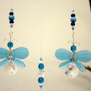 Childrens Hanging Mobile Butterfly Xmas Decor Blue Butterfly Mobile Swarovski Crystal Suncatcher Glass Mobile Garland Boy Baby Mobile Gift image 3