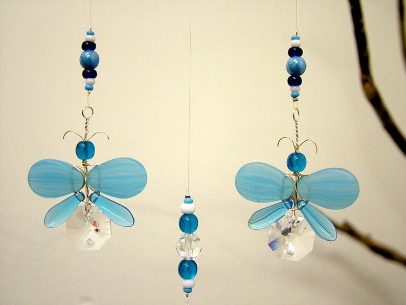 Childrens Hanging Mobile Butterfly Xmas Decor Blue Butterfly Mobile Swarovski Crystal Suncatcher Glass Mobile Garland Boy Baby Mobile Gift image 3