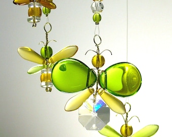 Verde y oro Australia día regalo amarillo mariposa móvil niños colgando ventana móvil encanto colgante cristal bebé Moblie vivero decoración