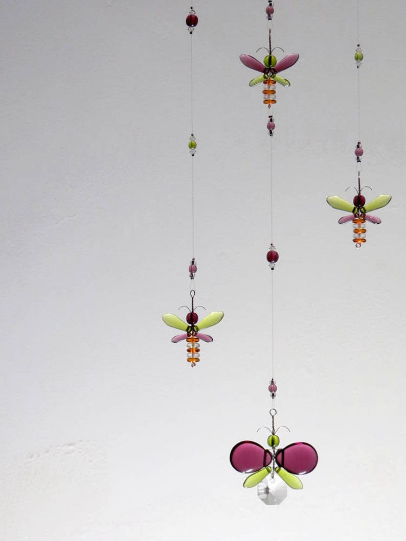 Púrpura mariposa móvil cristal Suncatcher niños móviles maestros regalo de cristal hada móvil colgante cristal vivero decoración regalo para su ornamento imagen 4