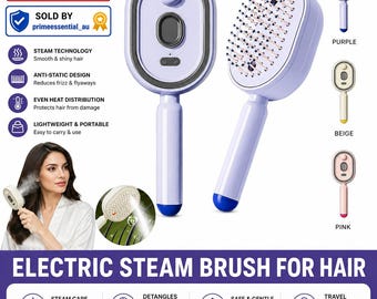 電動スチームヘアブラシ、携帯用静電気防止絡まり解消コーム、滑らかでツヤのある髪のための旅行用スタイリングツール