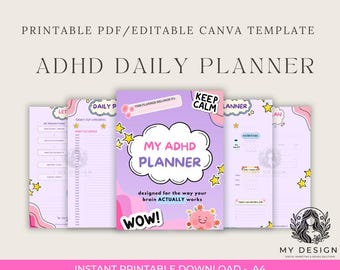 Cyfrowy planer ADHD | Planer do druku | Edytowalny szablon Canva