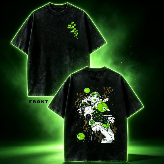 JoJo Part 6 Jolyne Cujoh Graphic DTG Print Tee Double Sided Acid Wash Grunge Retro Anime Shirt