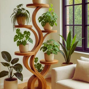 Mid-Century Modern Wood Plant Stand, Indoor Outdoor Flower Pot Holder