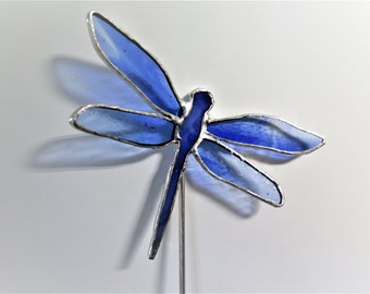 Stained Glass Small Dragonfly Plant Stake Decoration