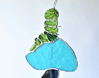 Stained Glass Caterpillar / Mushroom Plant Stake Decoration