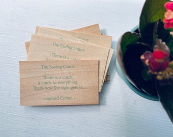 Saving Grace - letterpress wood veneer note / printed on wood / printed by hand / Leonard Cohen / poem