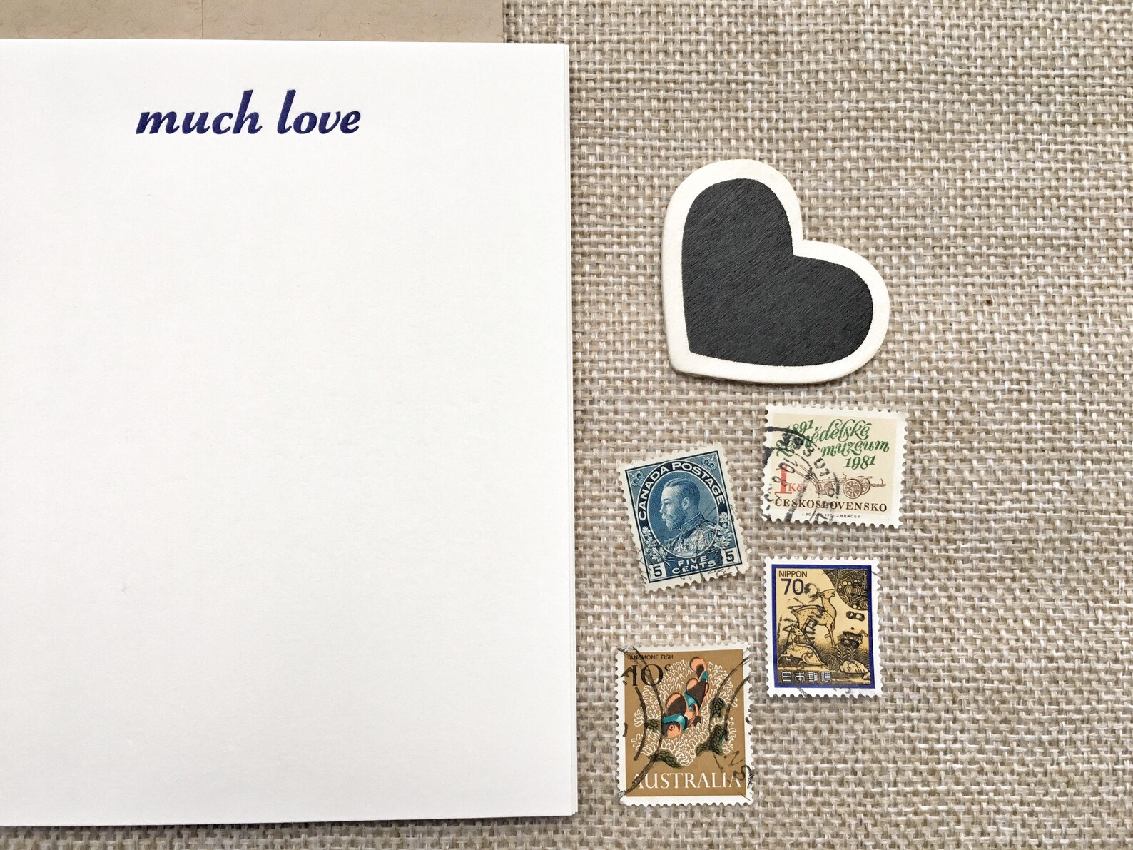 Set of Four Letterpress Flat Cards much Love / Stationery Etsy